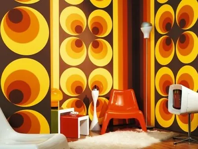 Vintage Retro 70s Big Circle Wallpaper Brown Orange Yellow AS Creation 7013-12 • £17.45