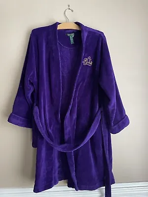 Lauren Ralph Lauren Velour Velvet Bath Robe Womens XL Embroidered Purple 0324 • $24.99