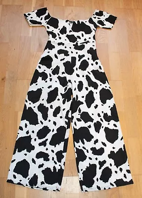 Black White Jumpsuit Cow Print Cropped Wide Leg Scuba BNWT Lustre Size 6 • £21.49