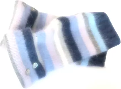 Fingerless Gloves Blue Purple Gray Ivory Angora Wool M Medium Mitten Arm Warmers • $34.98