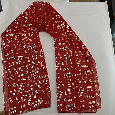 Vintage Scarf Polyester Sheer Red Gold Music Notes Sheet Cleft Treble Korea  • $23.99