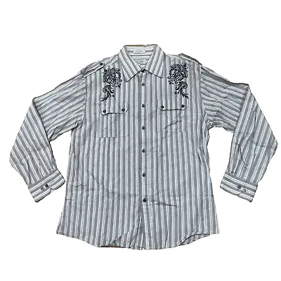 Eighty Eight Sequin-Crest Shirt Mens L Retro Y2k Bloke Biker Stripe Gray Adult L • $14.01