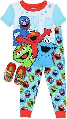 Sesame Street Elmo Toddler 2pc Pajama Set With Slippers Size 2T 3T 4T 5T • $20.99