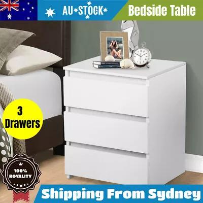 Modern Bedside Table Cabinet Nightstand With 3 Storage Drawers Bedroom (White) • $71.98