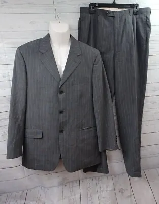 Albert Nipon Mens Gray Pinstripe 3 Button Wool Suit Sz 40R Pants 36 X 31 Flaw* • $9.95