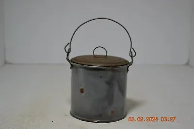 Vintage Small Gray Enamelware Bucket With Tin Lid And Handle • $19.50