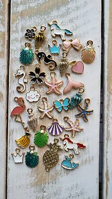 30 X Summer Charms Pendants Gold Plated/Multicolored Shells Unicorn Heart • £4