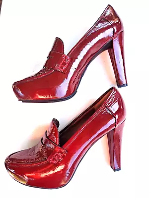 Me Too London2 Womens Penny Loafers Platform Heels Red Patent Leather Sz 7.5 • $17