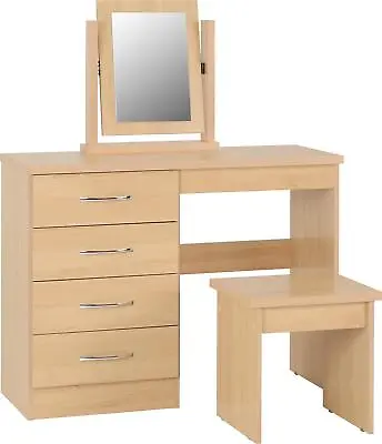 Dressing Table Set Mirror Make-Up Vanity Desk 4-Drawer Dresser Stool Sonoma Oak • £151.99