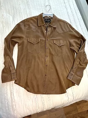 Vintage Scully Brown Leather Shirt Jacket Western Cowboy Rancher Red Pearl Snaps • $55