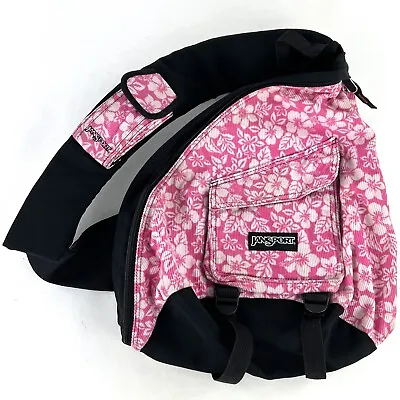 Vintage Y2K JanSport Corduroy Floral Crossbody Messenger Sling Backpack Bag • $24.95