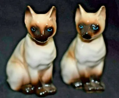 VTG Ceramic Siamese Cats W/Blue Eyes Salt & Pepper Shaker Set H785 3.5  Tall • $17.99