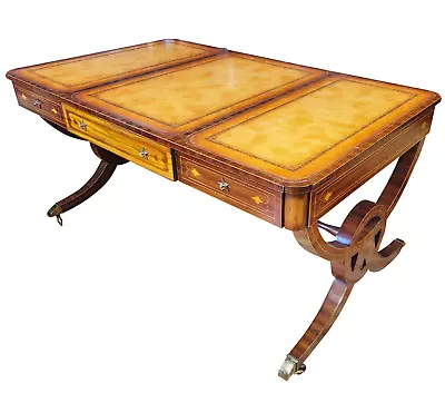 Vintage English REGENCY Style MAITLAND SMITH Embossed & Gilt LEATHER TOP DESK • $2082.50