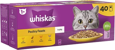 £14 • Buy Whiskas 1+ Poultry Selection In Jelly 40x85g Pouches Adult Cat Food