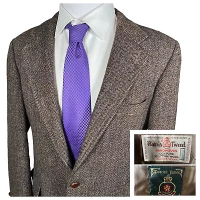 VTG Harris Tweed X Patrick James Sport Coat 40S Herringbone Brown Blazer Jacket • $49.99