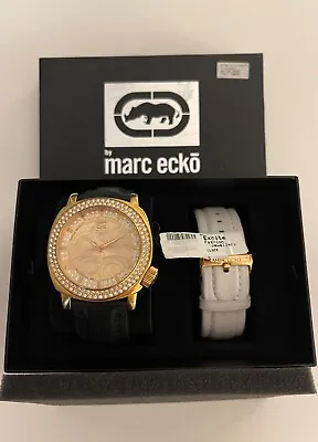 Mark Ecko Wrist Watch Men's Rose Gold Textured Dial White/Black Leather Bands • £108