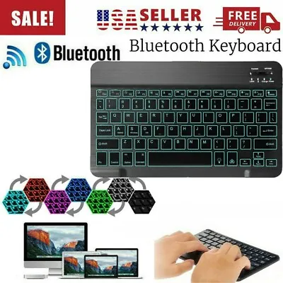 RGB LED Bluetooth Wireless Keyboard Slim For IPhone IPad Android Tablet Windows • $20.81