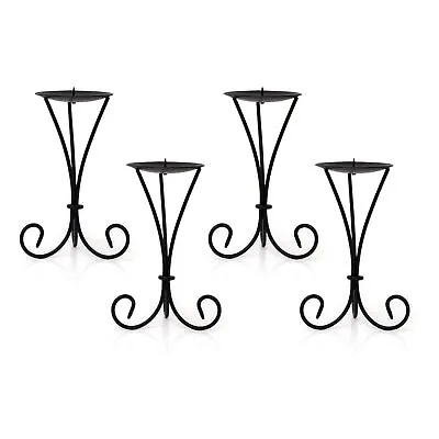 Set Of Tall Black Metal Scroll Candle Holder | Pillar Candle Holder Candlestick • £10.99