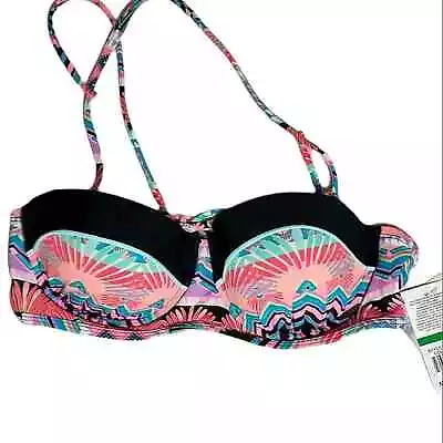 Hobie Bandeau Bikini Swim Top Women's Size L  Multicolor Padded Tie Back New • $14.97