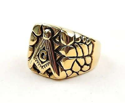 Stainless Steel Gold Plated Stone Texture Masons Ring - Free Gift Packaging • $16.70