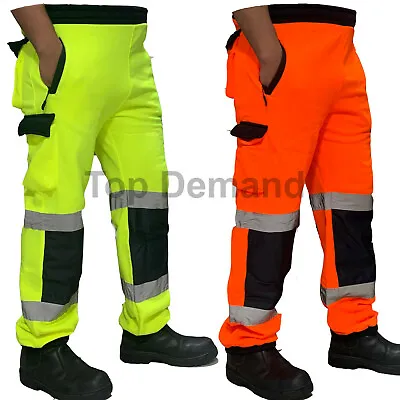 Mens Hi Viz Fleece Work Wear Bottoms Safety Sweat Pants Combat Trousers Joggers  • £19.79