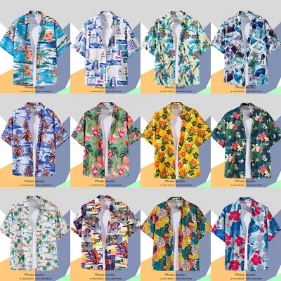 Men Hawaiian Shirt Summer Holiday Fancy Dress Party Palm Stag Beach T-shirt NEW • £6.88