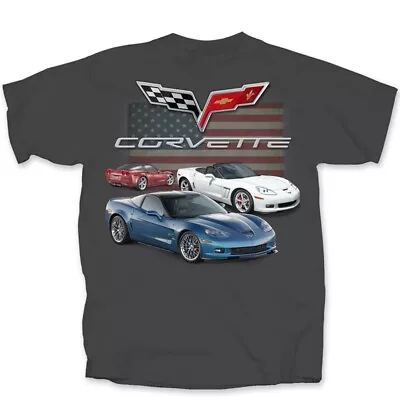 Chevy C-6 Corvette Stingray American Flag Gray T-Shirt • $28.99