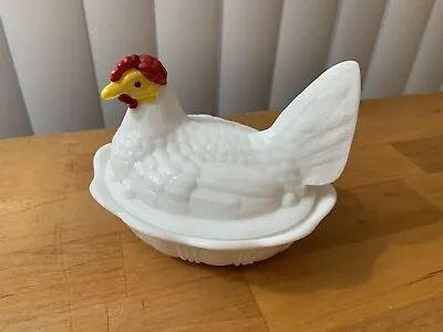 Vintage White Milk Glass Covered Lid -Rooster/Chicken Candy Butter Dish /Bowl • $30