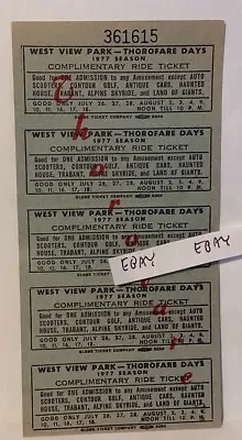 1977 West View Amusement Park Pittsburgh Pa Thorofare Days Rare Ride Tickets • $29.90