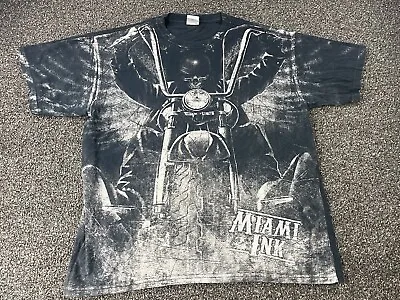 Miami Ink AOP Motorcycle Skull T Shirt Mens Size Large Gildan Vintage Y2K Biker • $45.69