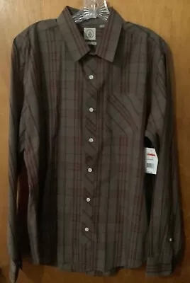 NWT VOLCOM Shirt Mens Large Long Sleeve Plaid Button Up Classic Fit Free Ship • $15.99