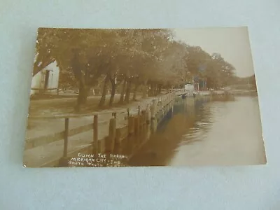 D2356 Postcard IN Indiana Michigan City RPPC Down The Harbor Smith Photo • $7.99