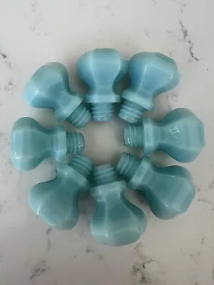 Antique Blue Milk Glass Drawer Pulls/Knobs Hexagon Shape Lot Of 8 • $55.55