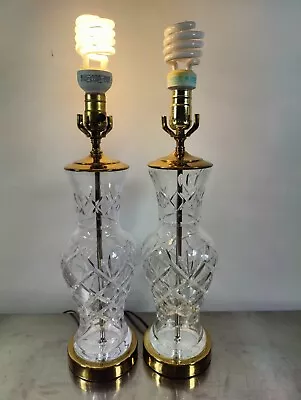 Pair (2) Vintage Waterford Crystal  & Brass Electric Table Lamps • $425