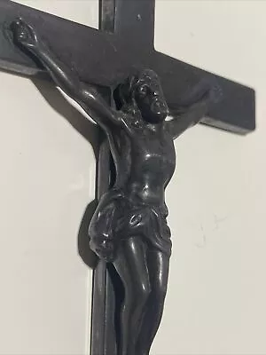 CRUCIFIX Cast Iron Metal Wall Hanging Black Vintage 7 X 4  Heavy • $22