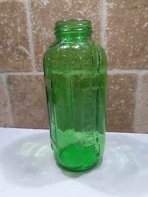 Vintage GREEN GLASS Water & Juice JAR Measuring 40oz. Square 9 Inches Tall • $12