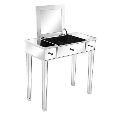 Mirrored Dressing Table W/ Drawers Flip Up Mirror Vanity Bedroom Dressing Desk • $178