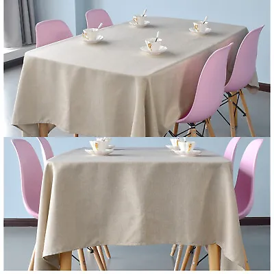 Rectangle Table Cloths Party Decor Table Cover Polyester Fabric Beige Tablecloth • £15.29