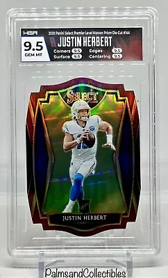 JUSTIN HERBERT 2020 Panini Select PREMIER LEVEL MAROON PRIZM DIE-CUT 144 HGA 9.5 • $49.99