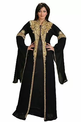 Elegant Moroccan Dubai Kaftan Arabic Abaya Fancy Party Wear Long Sleeve Dresses • $60.65