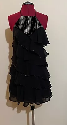 Zara Black Mini Dress With Fringing & Rhinestones S RRP £49.99 • £21.99