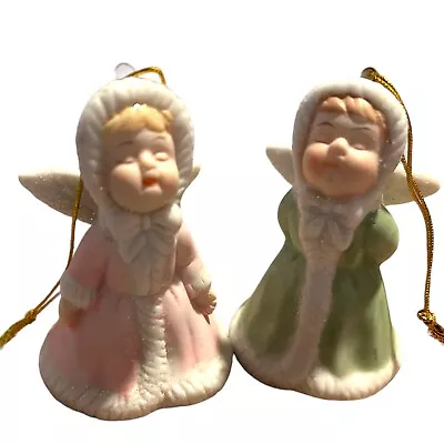 Kissing Angel Bells Ornaments Pair Vintage Giftco Porcelain Cute! • $12.99