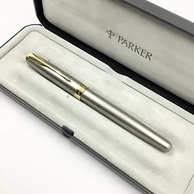 £70 • Buy Parker Sonnet Fountain Pen, Silver Tone With Gold Trim, 18k Gold Nib, Nr Mint