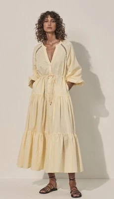 $115 • Buy Kivari Linen Maxi Dress Ada Babydoll Lemon Size 10 Sold Out NWT