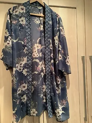 Stunning M&S Indigo Collection Blue Floral Print 3/4 Sleeve Kimono - Size 14 • £12