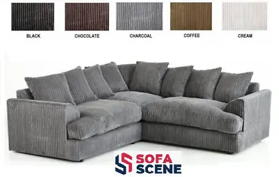 £389 • Buy Jumbo Cord Sofa Fabric Suite Black Coffee Grey Brown Lounge Armchairs Set Chair