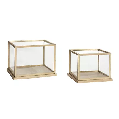 Set Of 2 Glass Display Oak Showcase With Wooden Base Frame Low • $281.04