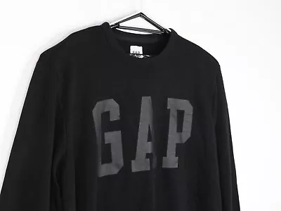 GAP Fleece Sweatshirt Mens XL Crew Neck Logo Pullover Black Jumper Spellout Y2K • £12.95