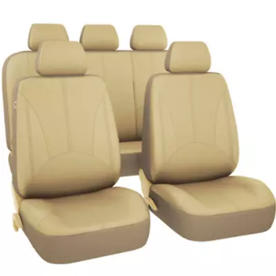 Beige Car Seat Covers Leather Full-surround Protector Set For 5-Sits SUV Sedan • $60.01