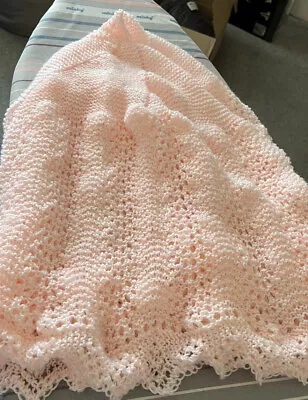 £25 • Buy Hand Knitted 4ply Soft Pink Baby Shawl/blanket. From A Smoke Free Home.